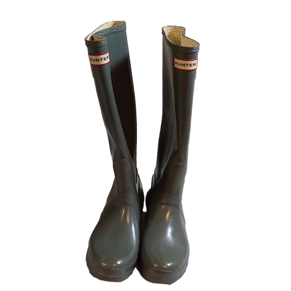 HUNTER ORIGINAL TALL RUBBER RAIN BOOTS IN GLOSSY- GRAY W23616- SIZE 6M - Picture 2 of 9